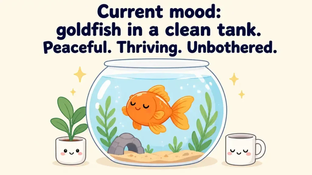 Current mood goldfish in a clean tank. Peaceful. Thriving. Unbothered.