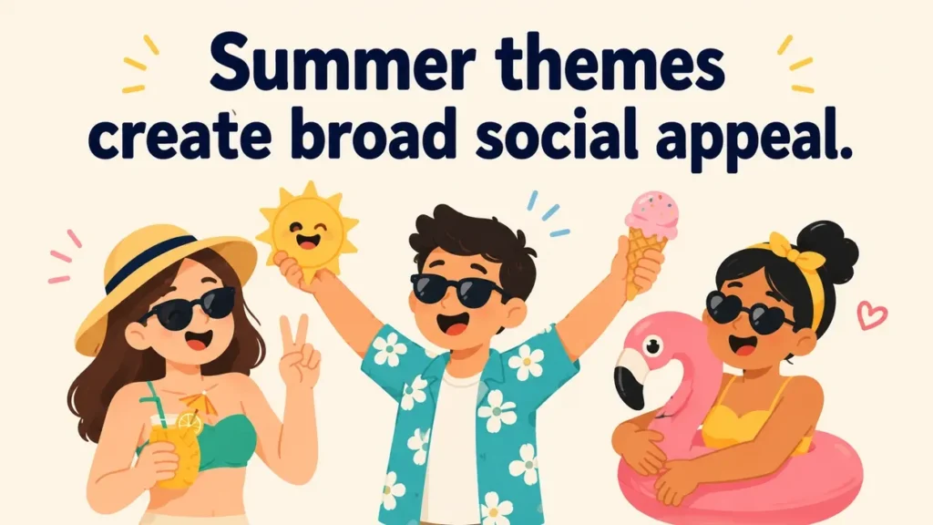 Summer themes create broad social appeal.sunscreen puns