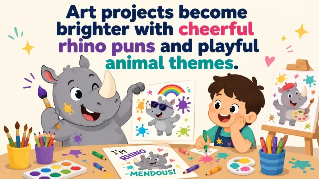 art-projects-become-brighter-with-cheerful-rhino-puns-and-playful-animal-themes