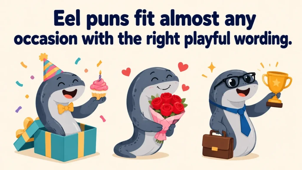 Eel puns fit perfectly into ocean themed parties and beach trips.