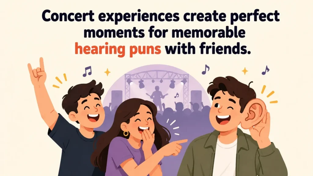 Concert experiences create perfect moments for memorable hearing puns with friends.