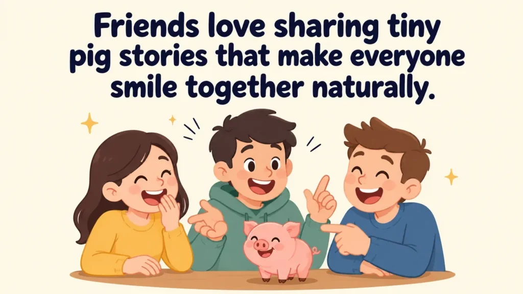 Friends love sharing tiny pig stories that make everyone smile together naturally.