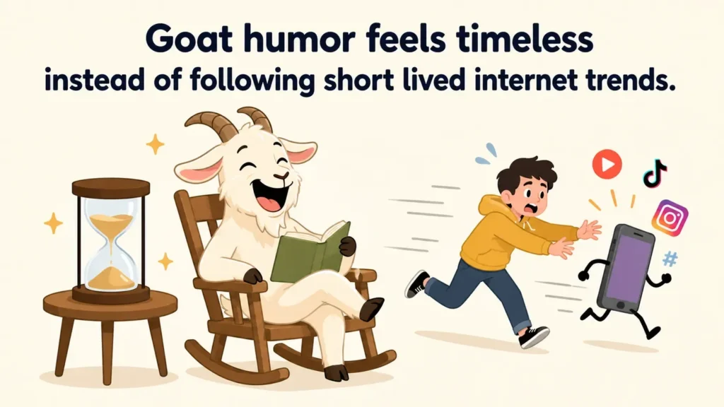 Goat humor feels timeless instead of following short lived internet trends.