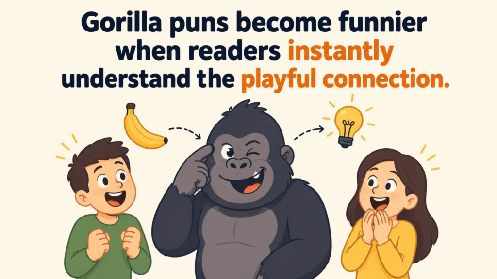 Gorilla puns become funnier when readers instantly understand the playful connection.