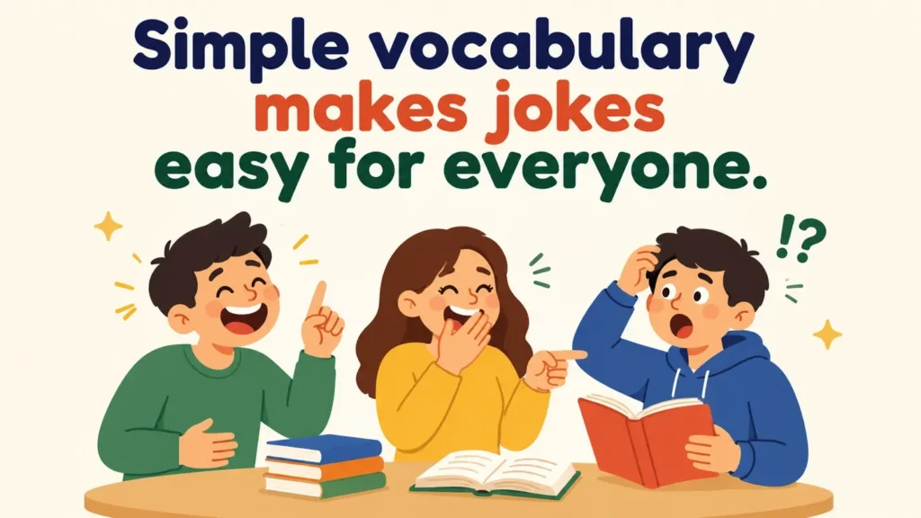 Simple vocabulary makes jokes easy for everyone.