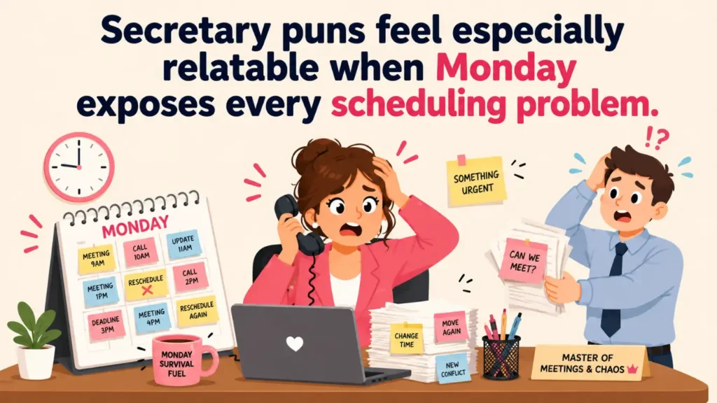 Secretary puns feel especially relatable when Monday exposes every scheduling problem.